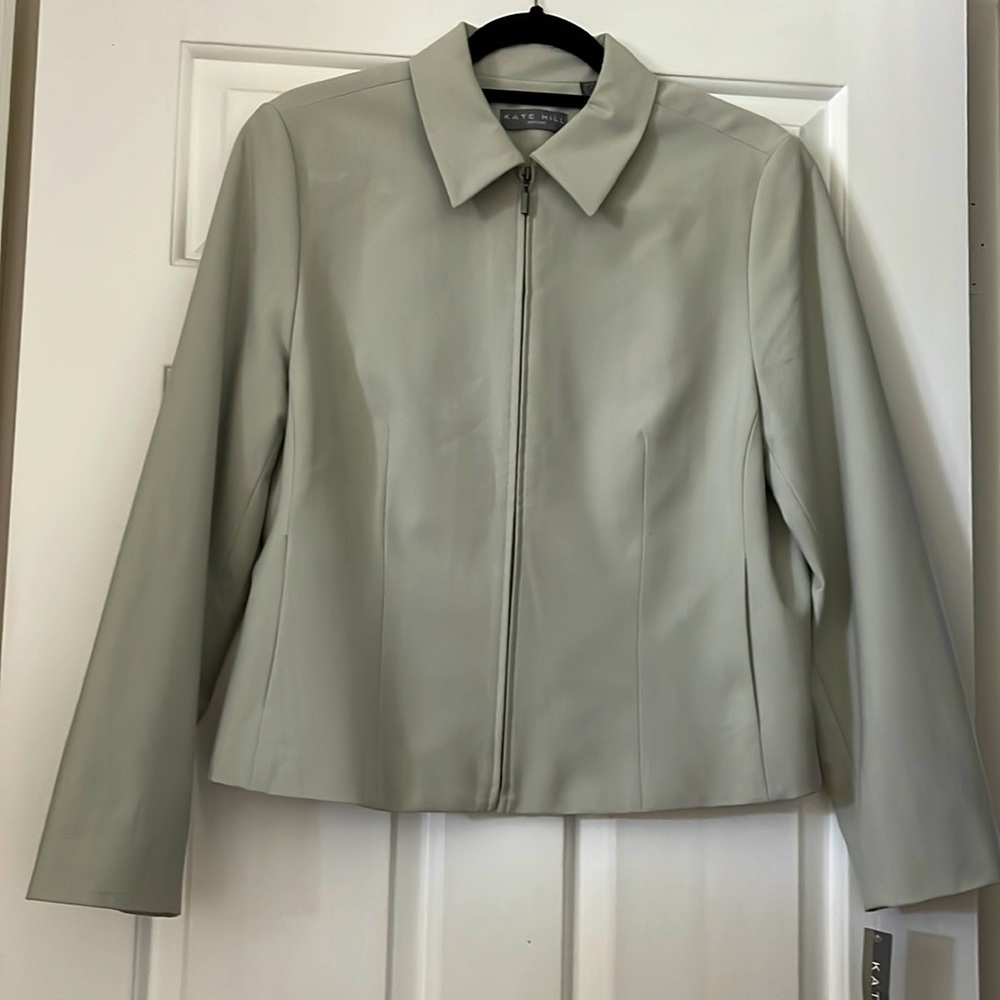 Sage green jacket with front zipper, Kate Hill brand in very good condition